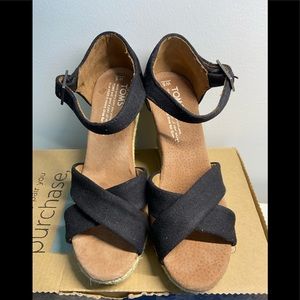 Toms black canvas wedge sandals